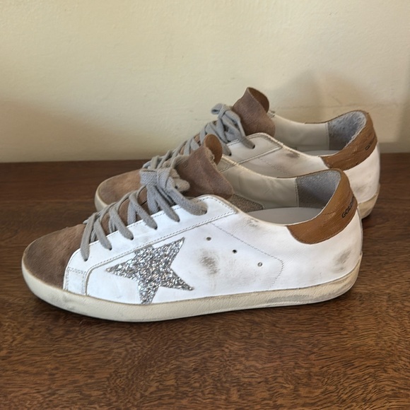 Golden Goose Super-Star Classic White Tobacco Silver Glitter Leather Shoes - 39 - Picture 7 of 15